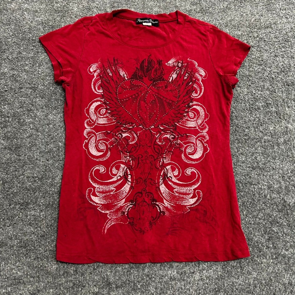 Appropriate Behavior T-Shirt Womens Size M Red Winged Heart Graphic Gothic Tee